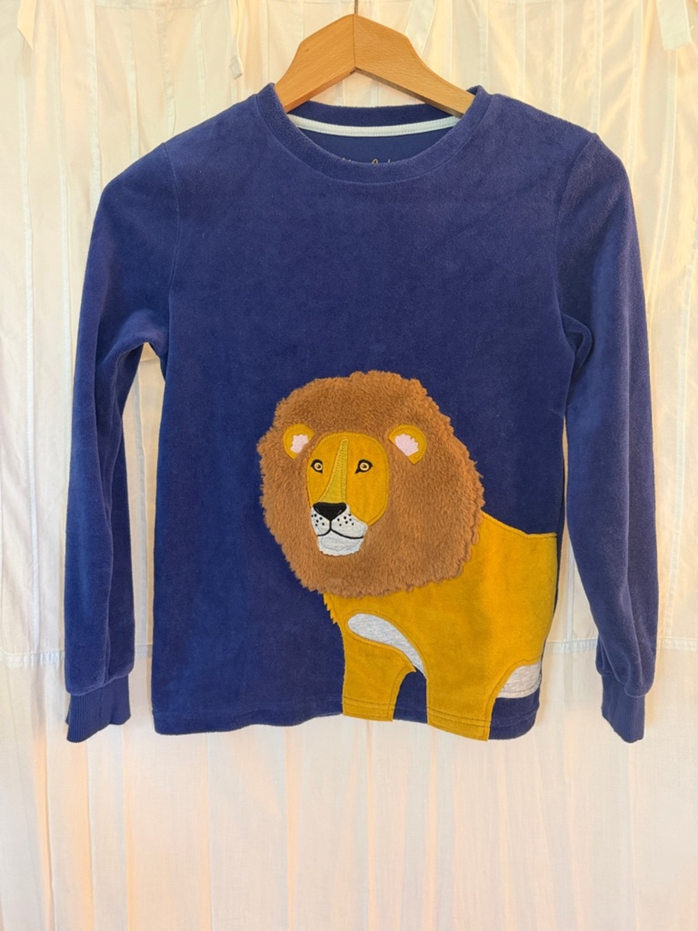 Mini Boden Navy Blue Long Sleeve Tee with Playful Yellow Lion Applique